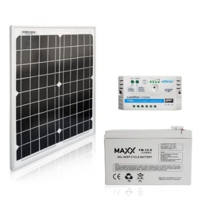 Zestaw PV: Panel 20W Maxx + Regulator 5A + Aku. 9Ah