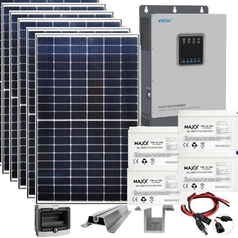 Zestaw solarny na domek letniskowy 2,3 KW 230VDC + 4 Aku Zestaw solarny na domek letniskowy 2,3 KW 230VDC + 4 Aku