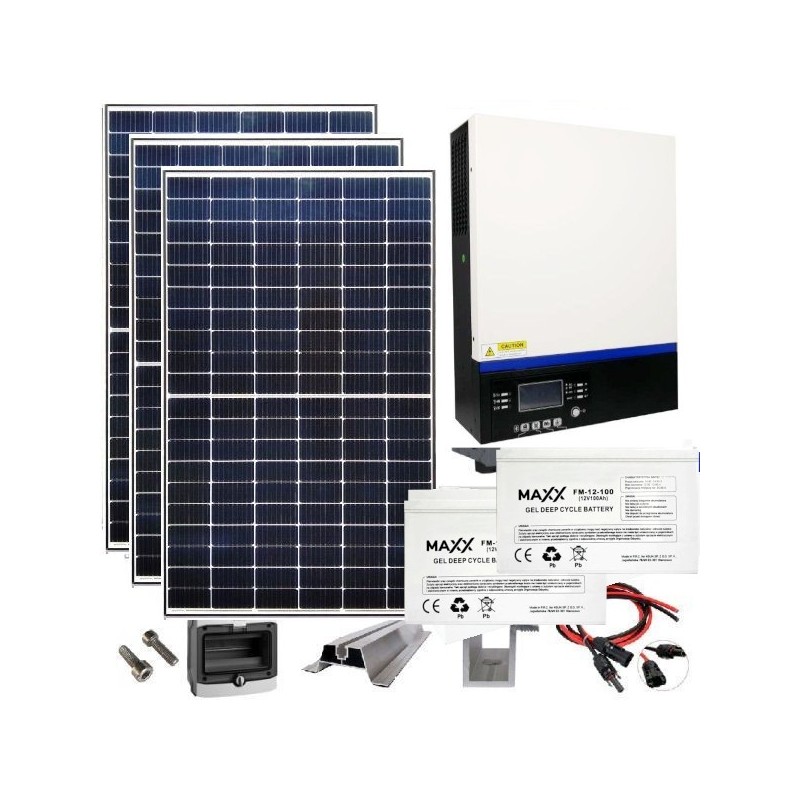 Zestaw solarny na domek letniskowy 1,1 kW 230VDC + Aku Zestaw solarny na domek letniskowy 1,1 kW 230VDC + Aku