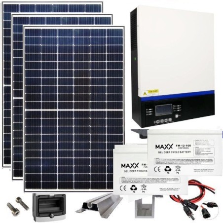 Zestaw solarny na domek letniskowy  1,1 kW 230VDC + Aku
