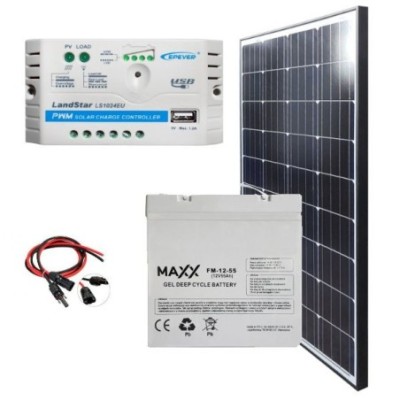 Zestaw PV: Panel 100W Maxx + Regulator 10A + Aku. 55Ah