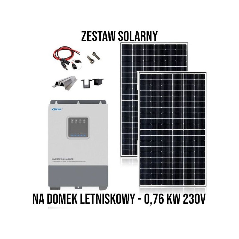 Zestaw solarny na domek letniskowy 0,76KW 230VDC Zestaw solarny na domek letniskowy 0,76KW 230VDC
