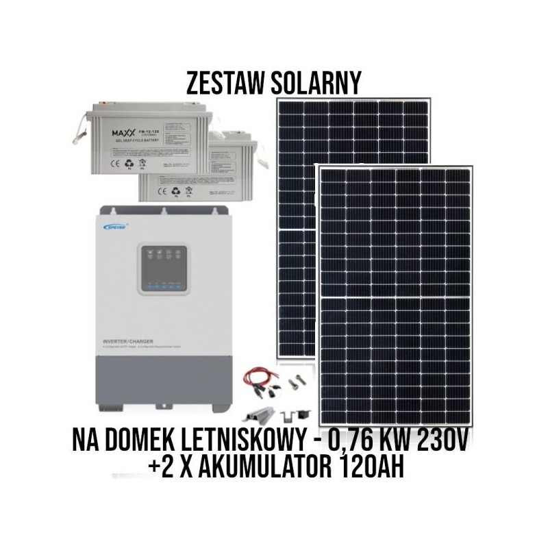 Zestaw solarny na domek letniskowy z akumulatorami 0,76KW 23 Zestaw solarny na domek letniskowy z akumulatorami 0,76KW 23