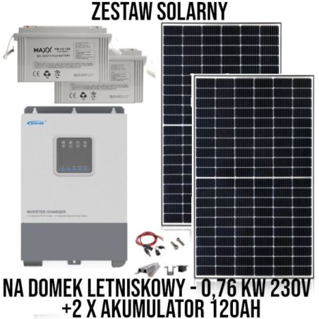 Zestaw solarny na domek letniskowy z akumulatorami 0,76KW 23