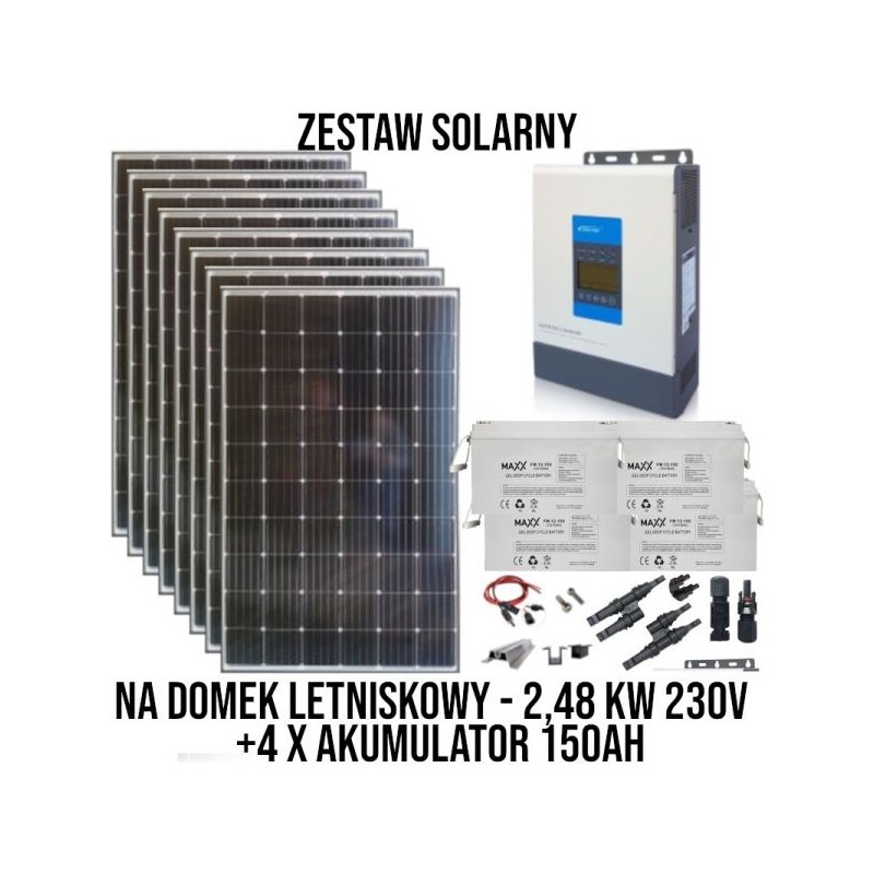 Zestaw solarny na domek letniskowy z akumulatorami 2,48KW